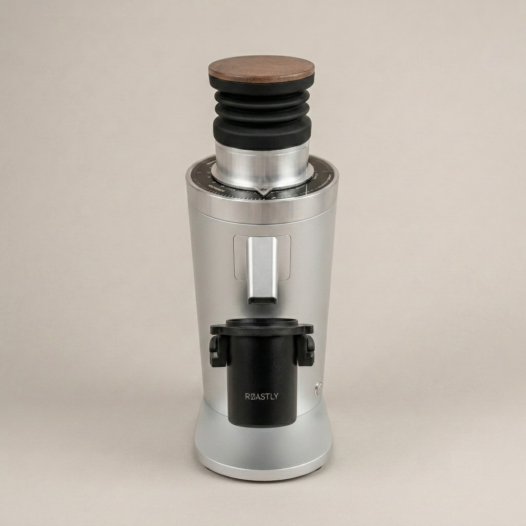 ROASTLY DF64 Kaffeemühle Gen 2 II V2.5, Berühmtes White Label, Elektrische Einzeldosis-Kaffeemühle, Nahezu Retentionsfrei (Silber)
