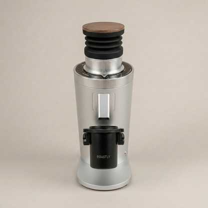 ROASTLY DF64 Kaffeemühle Gen 2 II V2.5, Berühmtes White Label, Elektrische Einzeldosis-Kaffeemühle, Nahezu Retentionsfrei (Silber)