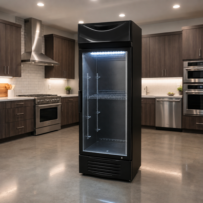FREEZE. B-Ware Getränkekühlschrank TwoFifty M mit Glastüren, 250 L Kapazität, Energieeffizienz C, abschließbar, mit Rollen