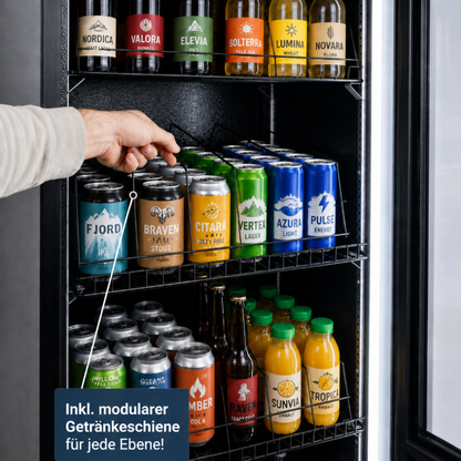 FREEZE. FourSixty A Getränkekühlschrank mit Glastür & LED-Beleuchtung - Flaschenkühlschrank mit 410L Kapazität, Aluminiumrahmen, Bierkühlschrank, Auto-Abtauung, 4 bis +10 °C