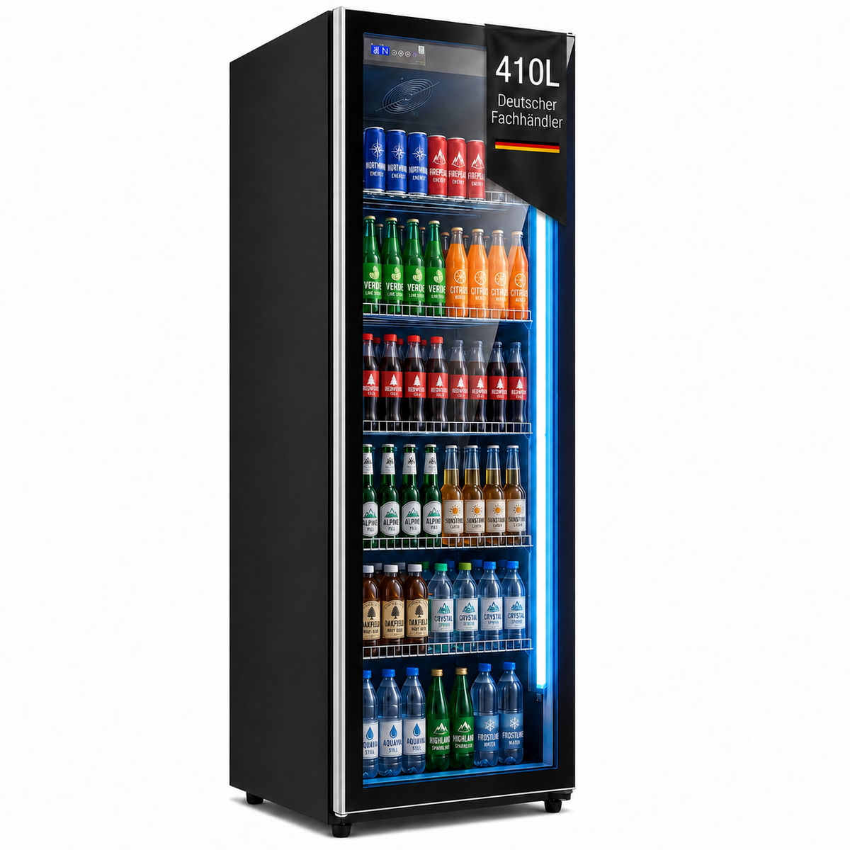 FREEZE. FourSixty A Getränkekühlschrank mit Glastür & LED-Beleuchtung - Flaschenkühlschrank mit 410L Kapazität, Aluminiumrahmen, Bierkühlschrank, Auto-Abtauung, 4 bis +10 °C