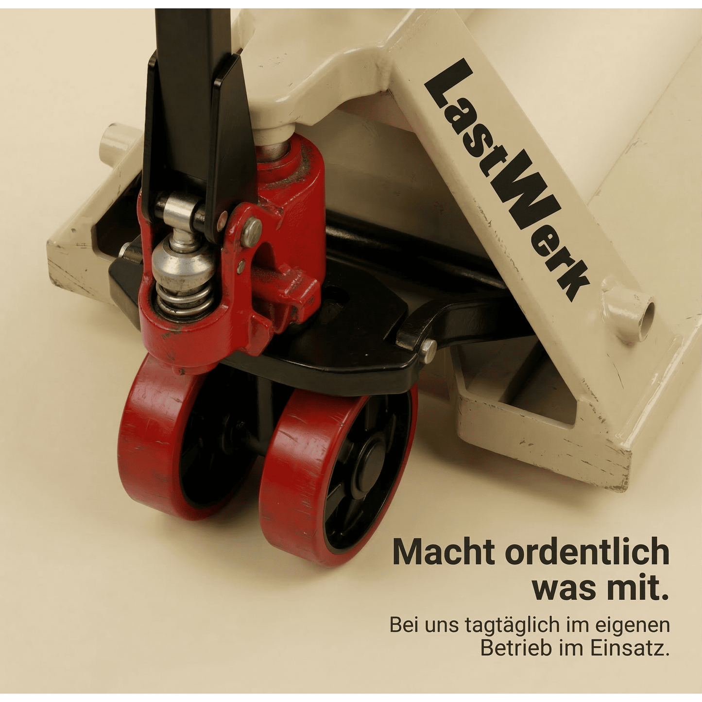 LastWerk One Hubwagen 2500 kg und 1150 mm Gabellänge PU Rollen Handhubwagen Palettenwagen Gabelhubwagen aus Stahl, Polyurethan