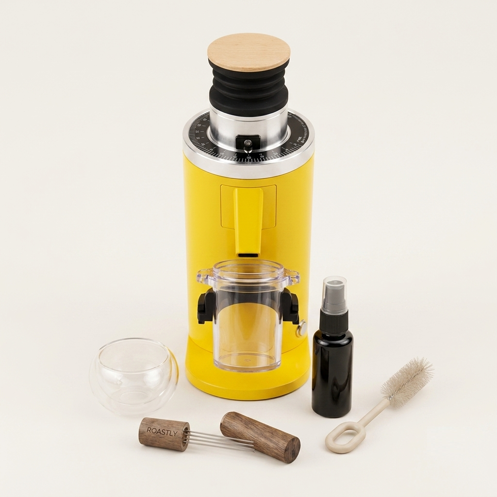 ROASTLY DF54 Kaffeemühle Gen 3 III V3/V4, Elektrische Einzeldosis-Kaffeemühle, Nahezu Retentionsfrei (Gelb)