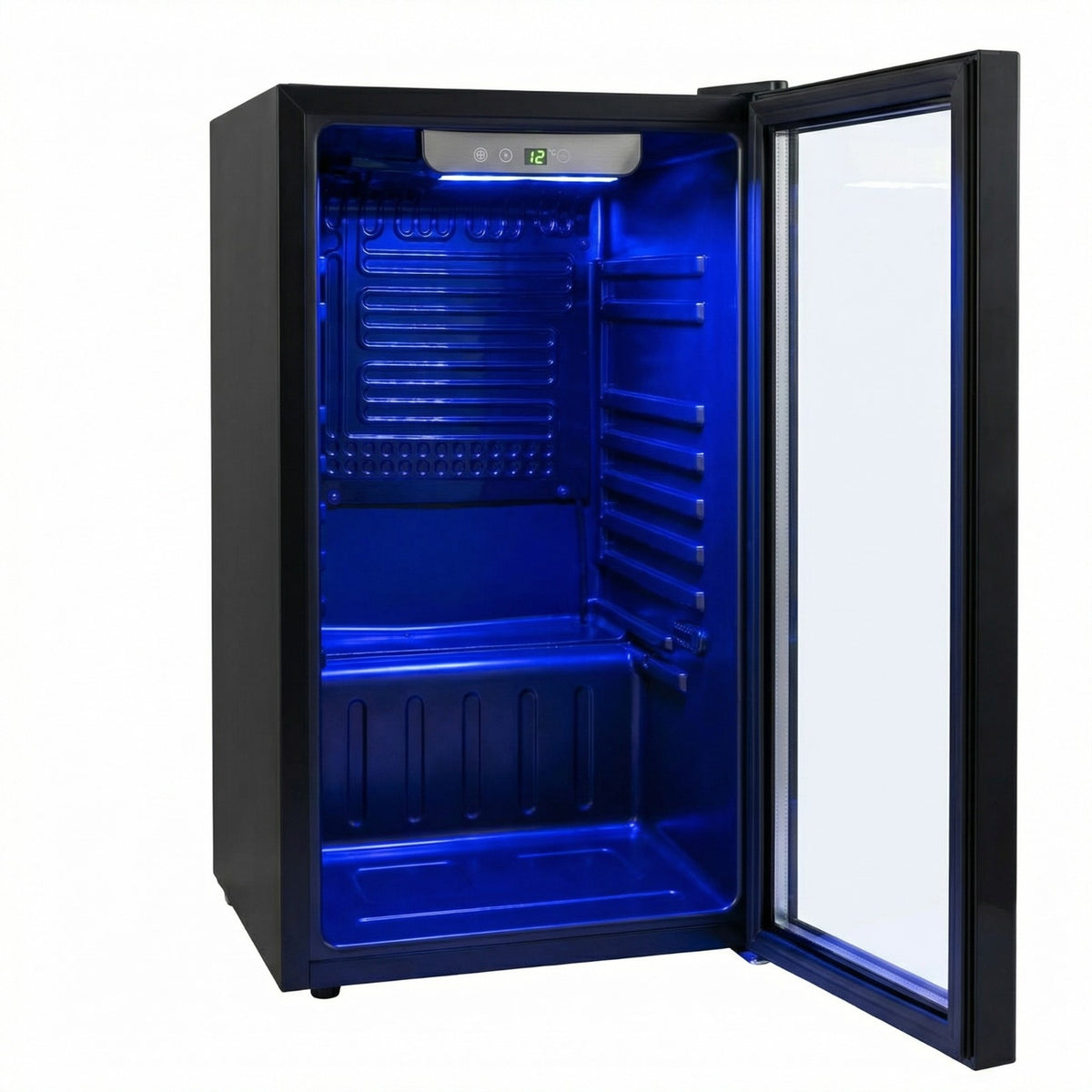 Freeze. NinetyB+ 90L Getränkekühlschrank mit Vollglas-Tür, Mini Kühlschrank für 126 Dosen mit verstellbaren Regalen, Weinkühler für Zuhause, Bar & Büro, Schwarz