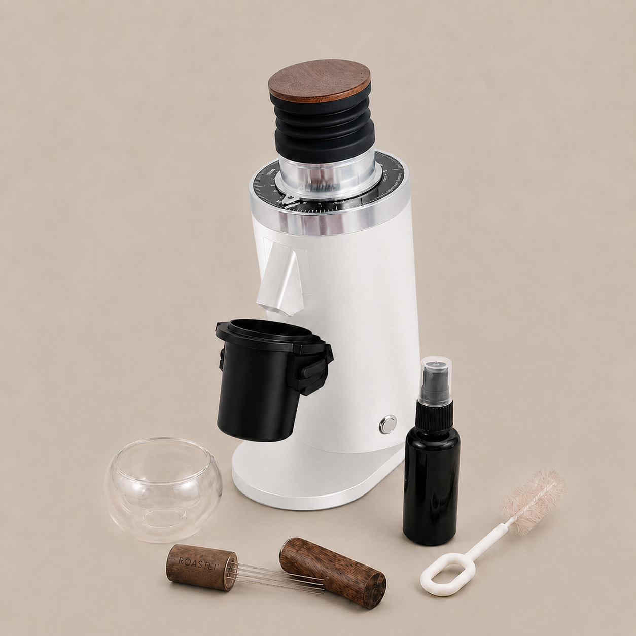 ROASTLY DF64 Kaffeemühle Gen 2 II V2.5, Berühmtes White Label, Elektrische Einzeldosis-Kaffeemühle, Nahezu Retentionsfrei (Weiß)