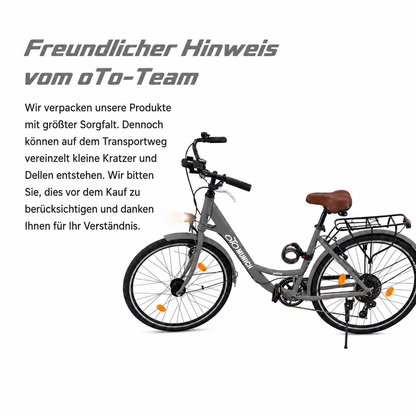 oToMUNICH Plus Boring Grey 28 Zoll Fahrrad, Shimano 7-Gang, City-Bike, Tiefeinsteiger mit Stahlrahmen, Nabendynamo 60 Lux LED Frontlicht, mit Tracker, Fahrradcomputer, Handyhalterung und Gepäckträger